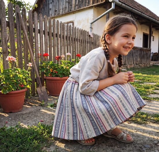 Stilizēti tautiskie svārki bērniem, gaišie 116-122cm